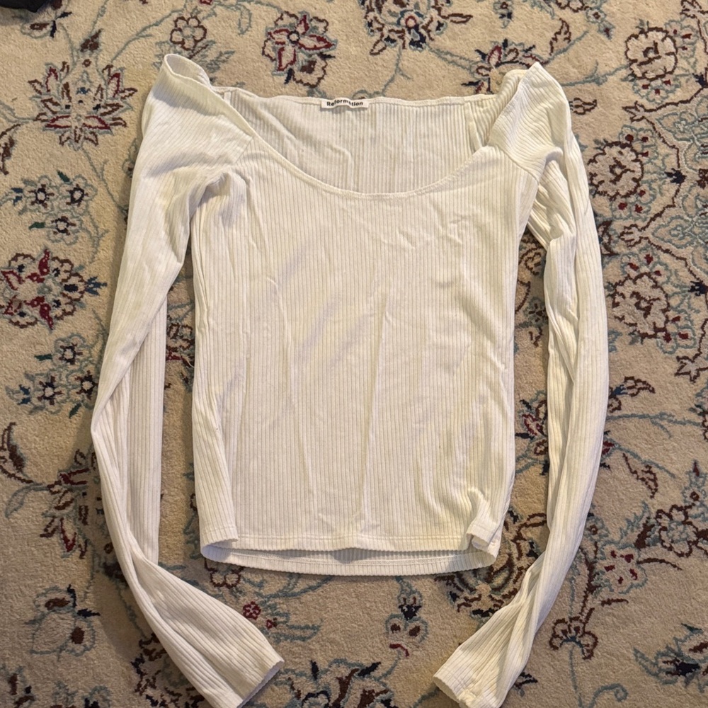Reformation Cream Ribbed Long Sleeve Top